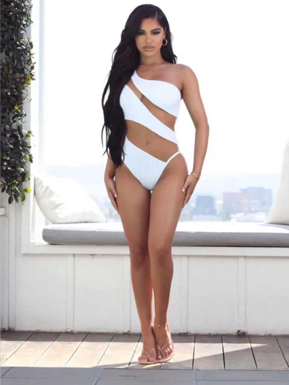 Island Hideout Cutout Mesh Asymmetrical One Piece Swimsuit - Black - Picture 4 of 9